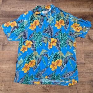 Vintage Thums Up Sportswear Vibrant Blue Floral Hawaiian Men's Shirt Large